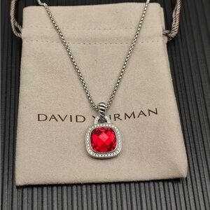 David Yurman Silver Necklace with Red Gemstone